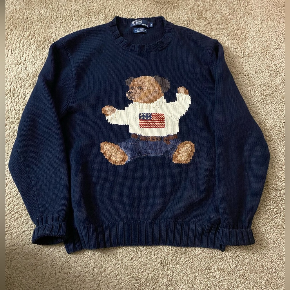 Men’s Vintage RL Polo Sit down bear 🐻 Sweater 
SZ Medium
